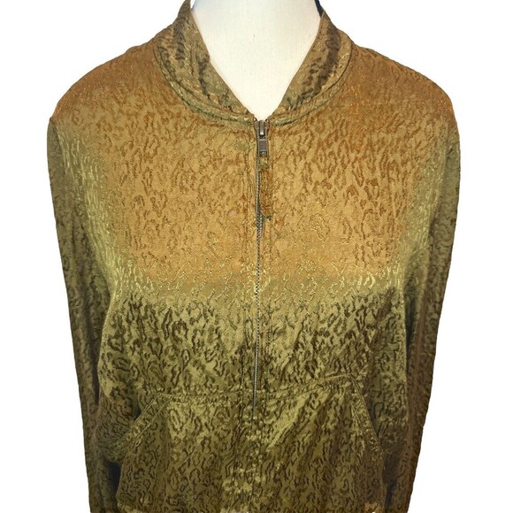 Anthropologie Maeve Satin OLIVE GREEN Bomber Jacket Full-Zip Smocked-Trim Sz Med - Picture 2 of 7